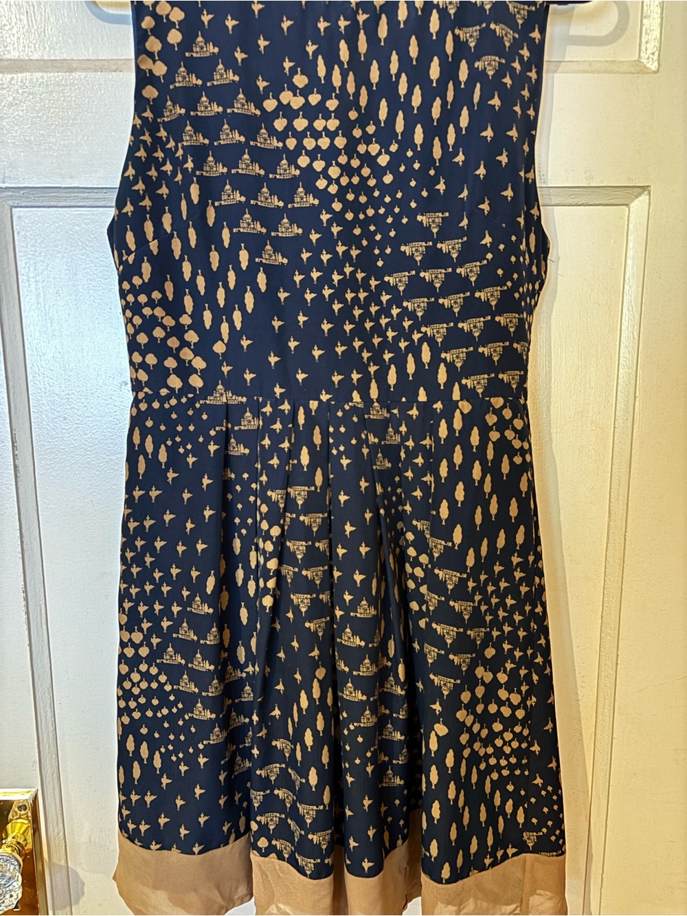Girls Navy and Gold Printed Fit-and-Flare Dress